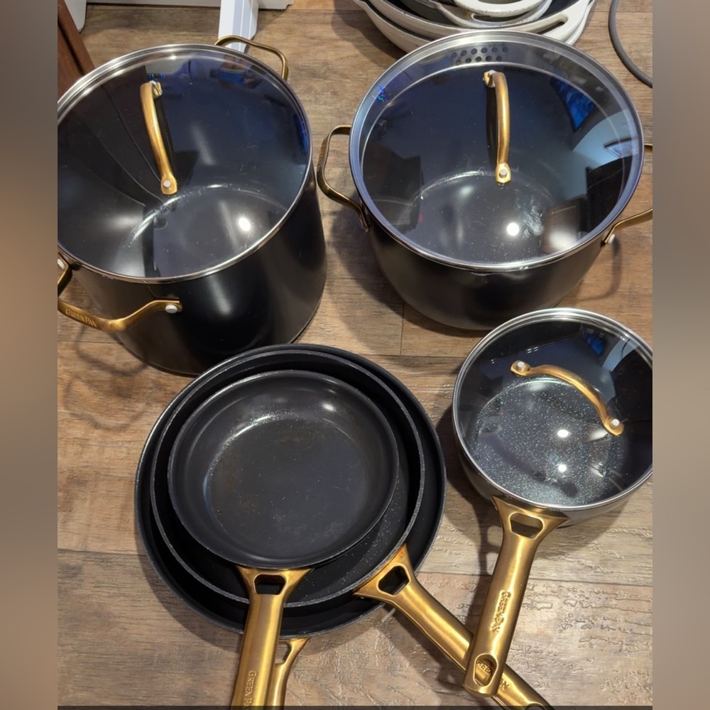 Green Pan Navy and Gold Cookware Set